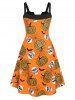 Plus Size Pumpkin Print Lace Up Halloween Dress -  