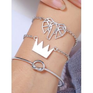 

3Pcs Geometric Hollow Elephant Knot Bracelet Set, Silver