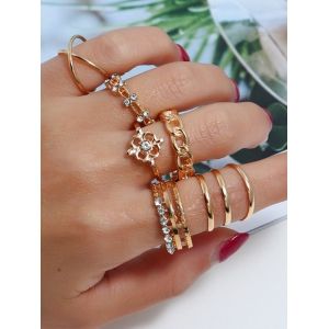 

8Pcs Hollow Rhinestone Cross Rings Set, Golden