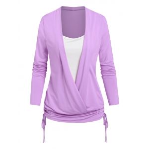 

Two Tone Surplice Cinch Tie T Shirt, Light purple