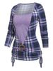Plaid Print Cinched O-ring Faux Twinset T-shirt -  