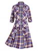 Plus Size Roll Up Sleeve Plaid Draped Open Front Coat -  