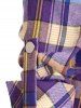 Plus Size Roll Up Sleeve Plaid Draped Open Front Coat -  
