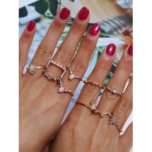 

10 Pcs Rhinestone Embellished Ring, Golden