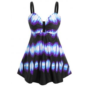 

Plus Size Tie Dye Modest Tankini Swimwear, Purple