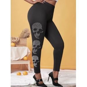 

Plus Size Studded Skull Halloween Leggings, Black