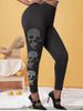 Plus Size Studded Skull Halloween Leggings -  