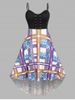Plus Size Mixed Print Eyelets Maxi High Low Dress -  