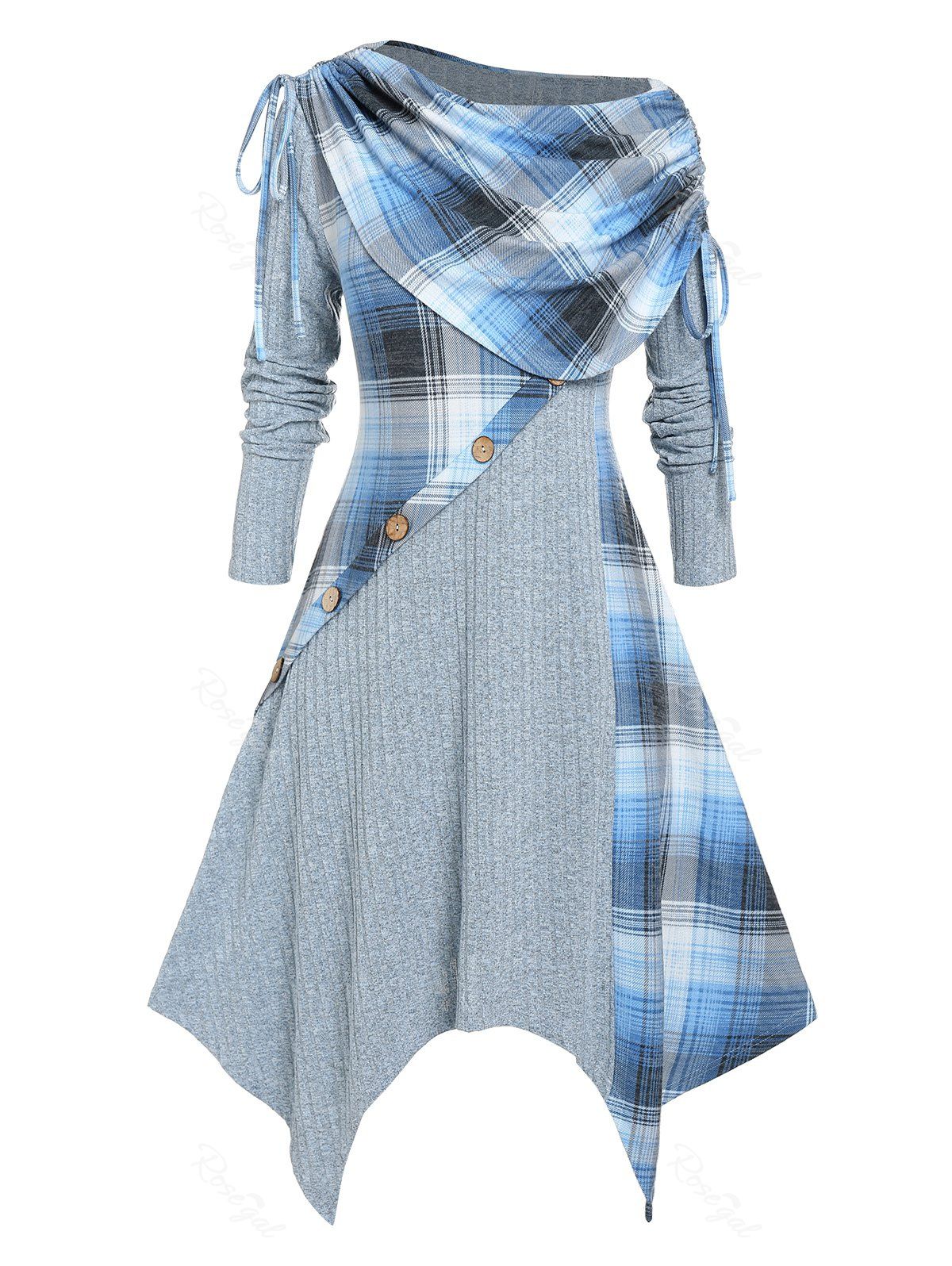 Shops Plus Size  Foldover Cinched Plaid Handkerchief Midi Dress  