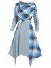 Plus Size  Foldover Cinched Plaid Handkerchief Midi Dress -  