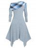 Plus Size  Foldover Cinched Plaid Handkerchief Midi Dress -  
