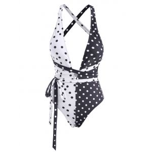 

Criss Cross Colorblock Polka Dot One-piece Swimsuit, Black