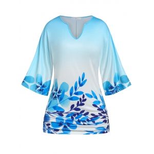 

Plus Size Batwing Sleeve Floral Print T-shirt, Light blue