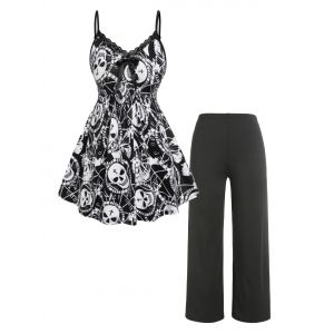 

Plus Size Skull Print Halloween Pajamas Set, Black