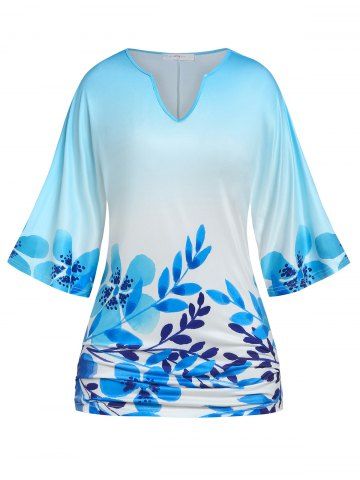 Plus Size Batwing Sleeve Floral Print T-shirt