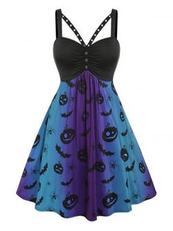 Plus Size High Waist Pumpkin Spider Print Halloween Dress - BLACK - 4X