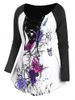 Raglan Sleeve Flower Skull Print Lace Up T Shirt -  