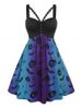 Plus Size High Waist Pumpkin Spider Print Gothic Dress -  