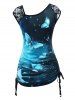 Lace Panel Cinched Galaxy Butterfly Print Tank Top -  