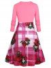 Plus Size Plaid Floral Print Empire Waist Midi Dress -  