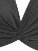 Plus Size Front Twist Bowknot Plunge Tee and Pants Pajamas Set -  