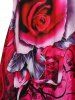 T-shirt Découpé Fleuri Imprimé à Demi-Zip de Grande Taille - Rose clair 5X