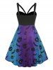 Plus Size High Waist Pumpkin Spider Print Dress -  