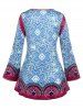 Plus Size Tribal Flower Pattern Long Sleeve Tunic Tee -  