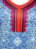 Plus Size Tribal Flower Pattern Long Sleeve Tunic Tee -  
