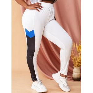 

Plus Size Color Block High Waisted Skinny Pants, White