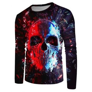 

Long Sleeve Contrast Skull Print T-shirt, Multi