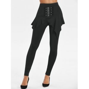 

High Rise Buckled Skirted Pants, Black