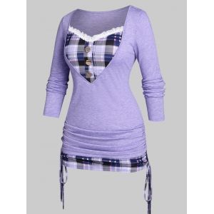 

Plus Size Cinched Plaid 2 in 1 T-shirt, White
