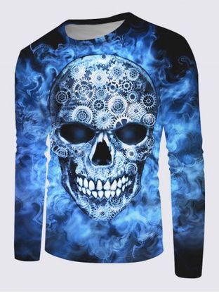 Long Sleeve Gears Skull Print T-shirt