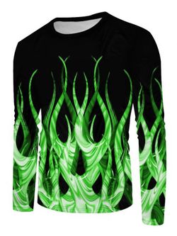 T-shirt Imprimé Flamme à Manches Longues - GREEN - 3XL