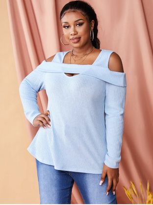 Plus Size Cold Shoulder Ribbed Sweater