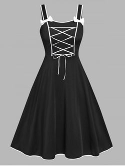 Plus Size Vintage Lace Up Bowknot Pin Up Dress - BLACK - 5X