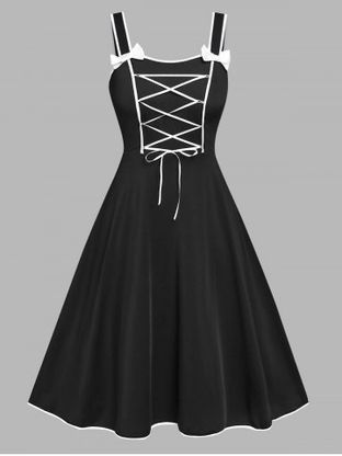 Plus Size Vintage Lace Up Bowknot Pin Up Dress