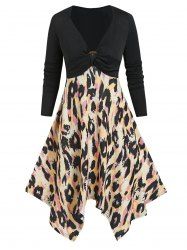 Robe Pull Côtelée Mouchoir à Imprimé Léopard - Noir XL