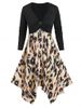 Leopard Print Ribbed Handkerchief Sweater Dress -  