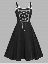 Plus Size Vintage Lace Up Bowknot Pin Up Midi 1950s Dress -  