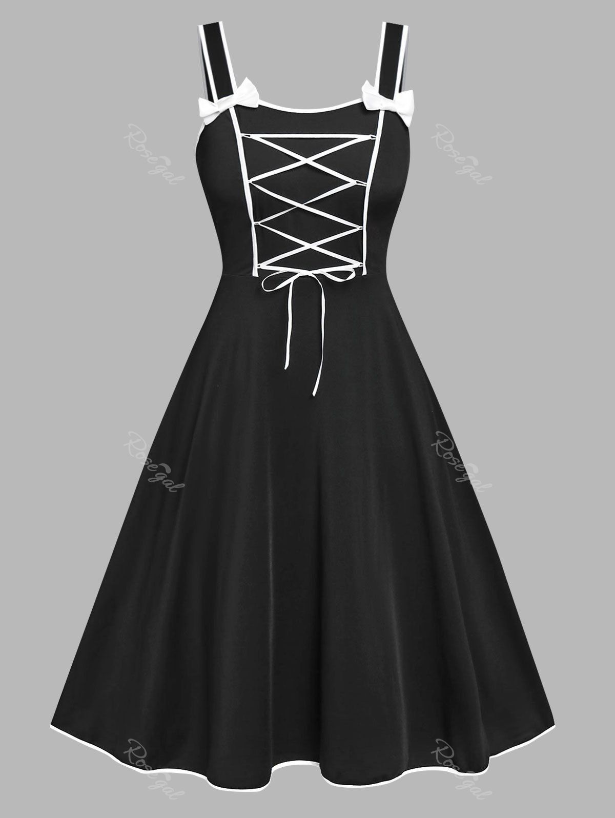 Online Plus Size Vintage Lace Up Bowknot Pin Up Midi 1950s Dress  