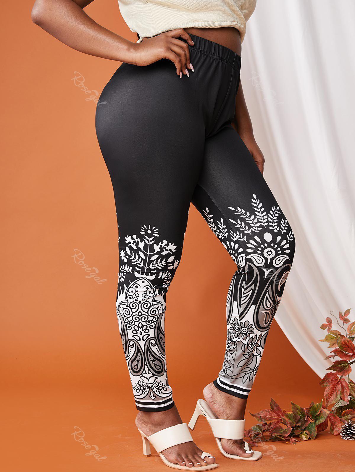 Outfit Plus Size Paisley Flowers Print Skinny Jeggings  