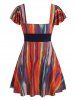 Plus Size Colorful Striped Flutter Sleeve Skirted Two Piece Modest Swimsuits -  