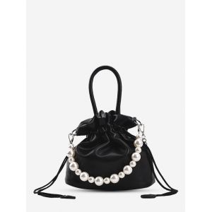 

Faux Pearl Beading Drawstring Handbag, Black