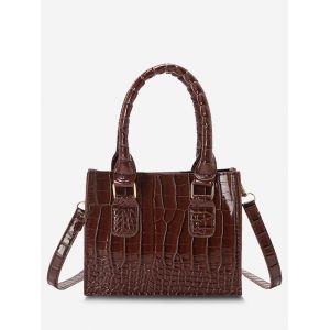 

Retro Textured Rectangle Handbag, Deep coffee