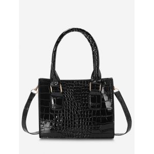 

Retro Textured Rectangle Handbag, Black