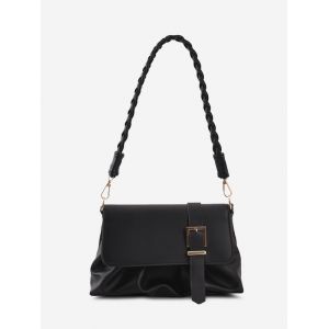 

Wrinkle Braid Strap Cover Shoulder Bag, Black