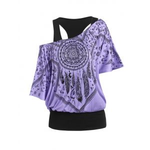 

Dreamcatcher Paisley Print Convertible Tee and Racerback Tank Top, Light purple