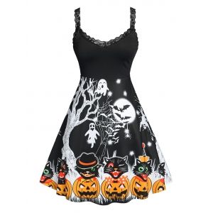 

Plus Size Halloween Printed Fit and Flare Dress, Black